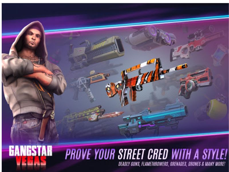 Tải Gangstar Vegas Hack (Full Tiền, Kim Cương) v9.5.1a Kho vũ khí và phương tiện phong phú trong Gangstar Vegas Hack