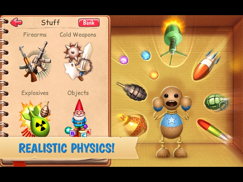 Tải Kick The Buddy Hack (Full Đồ, Tiền, No Ads) v2.17.2 Hệ thống vũ khí, đạo cụ đa dạng trong Kick The Buddy Hack