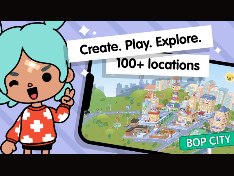 Tải Toca Life World Mod Hack.cyou (Mở Khóa Tất Cả, Nhân Vật, Nội Thất) v1.131.2 Khám phá hơn 100 khu vực trong Toca Life Modlh.com