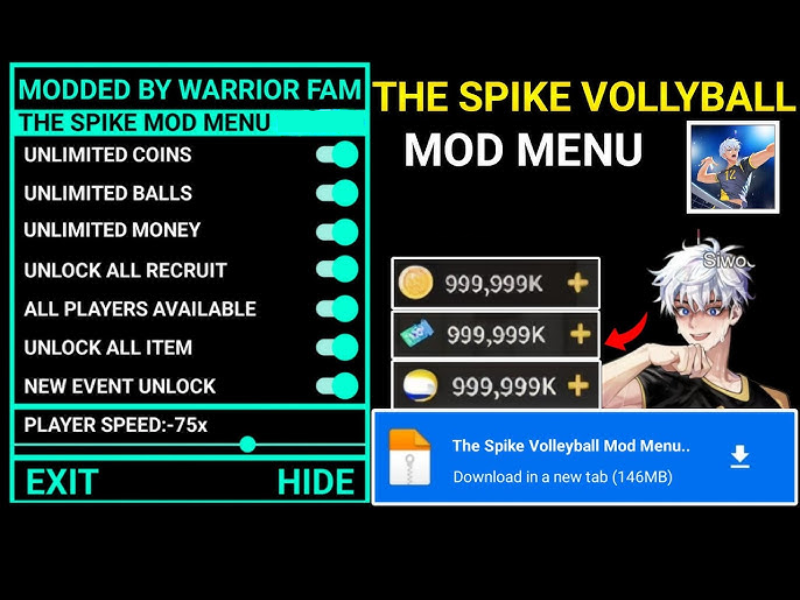 Tải Hack The Spike Modlmh.com (Mod Menu, Full Cầu Thủ, Vô Hạn Tiền) v7.5.106 Mod menu với The Spike Modlmh.com