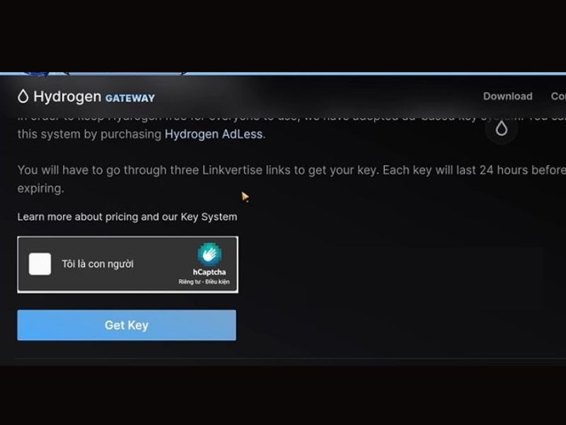 Tải Hydrogen Hack Roblox v2.720 Mới Nhất Thực hiện Get Key theo yêu cầu