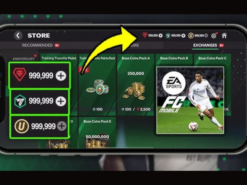 Tải Hack FC Mobile Mod APK (Vô Hạn Tiền, Kim Cương, Mở khóa Full Cầu Thủ) v26.2.02 Vô hạn kim cương với Hack FC Mobile Mod APK