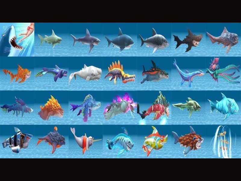 Tải Hack Hungry Shark Evolution (Menu, Vô Hạn Tiền, Kim Cương) v14.2.2 Hệ Thống cá mập và vũ khí đa dạng trong Hack Hungry Shark Evolution